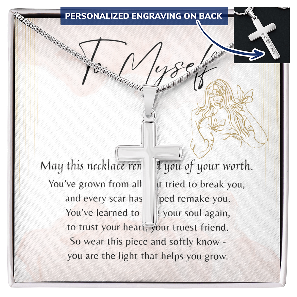 Personalized Cross Necklace for Myself – A Meaningful Gift for Yourself | Stainless Steel or 18k Yellow Gold Plated with custom engraving