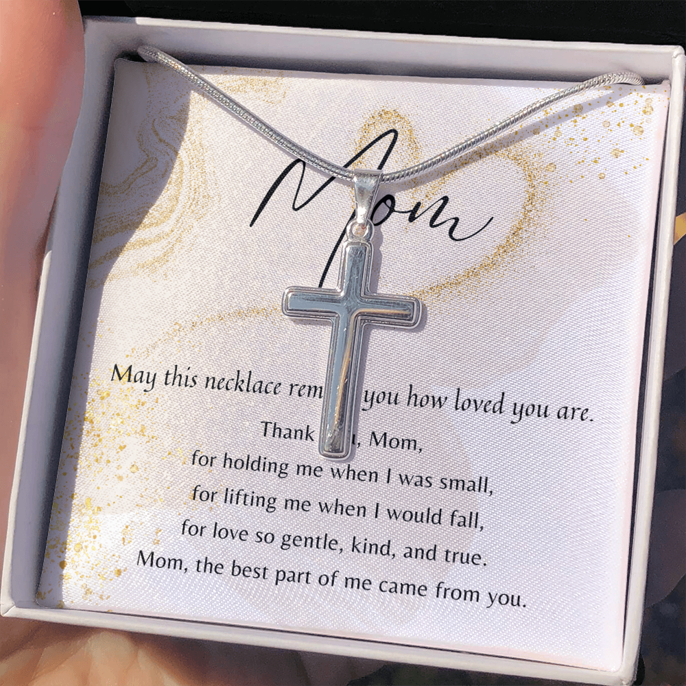 Personalized Cross Necklace for Mom – Stainless Steel or 18k Gold Finish with Engraving | A Meaningful Gift of Love with gift box poem