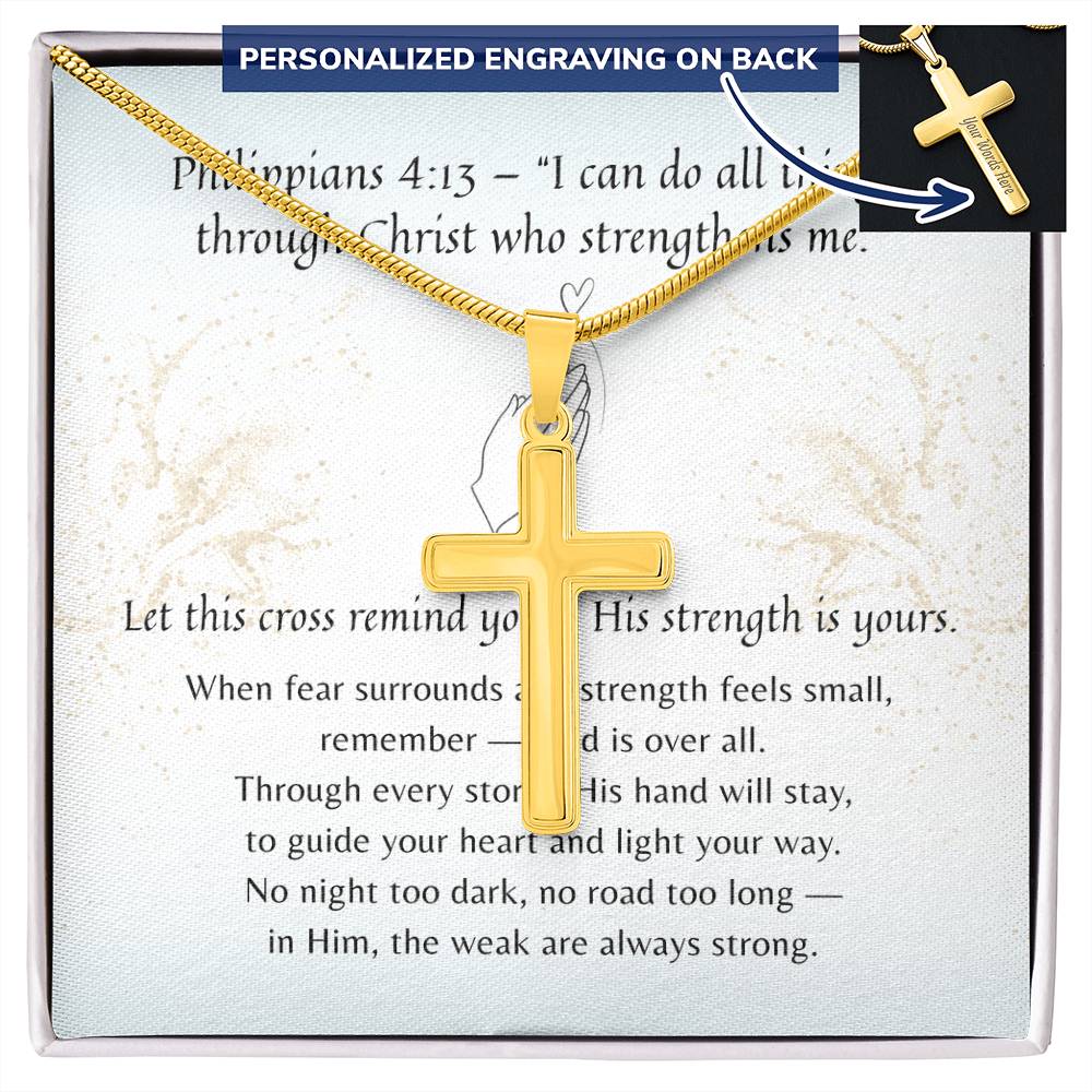 Personalized Cross Necklace for Her – A Meaningful Christian Gift for Her | Philippians 4:13 | Gold finish with custom engraving option