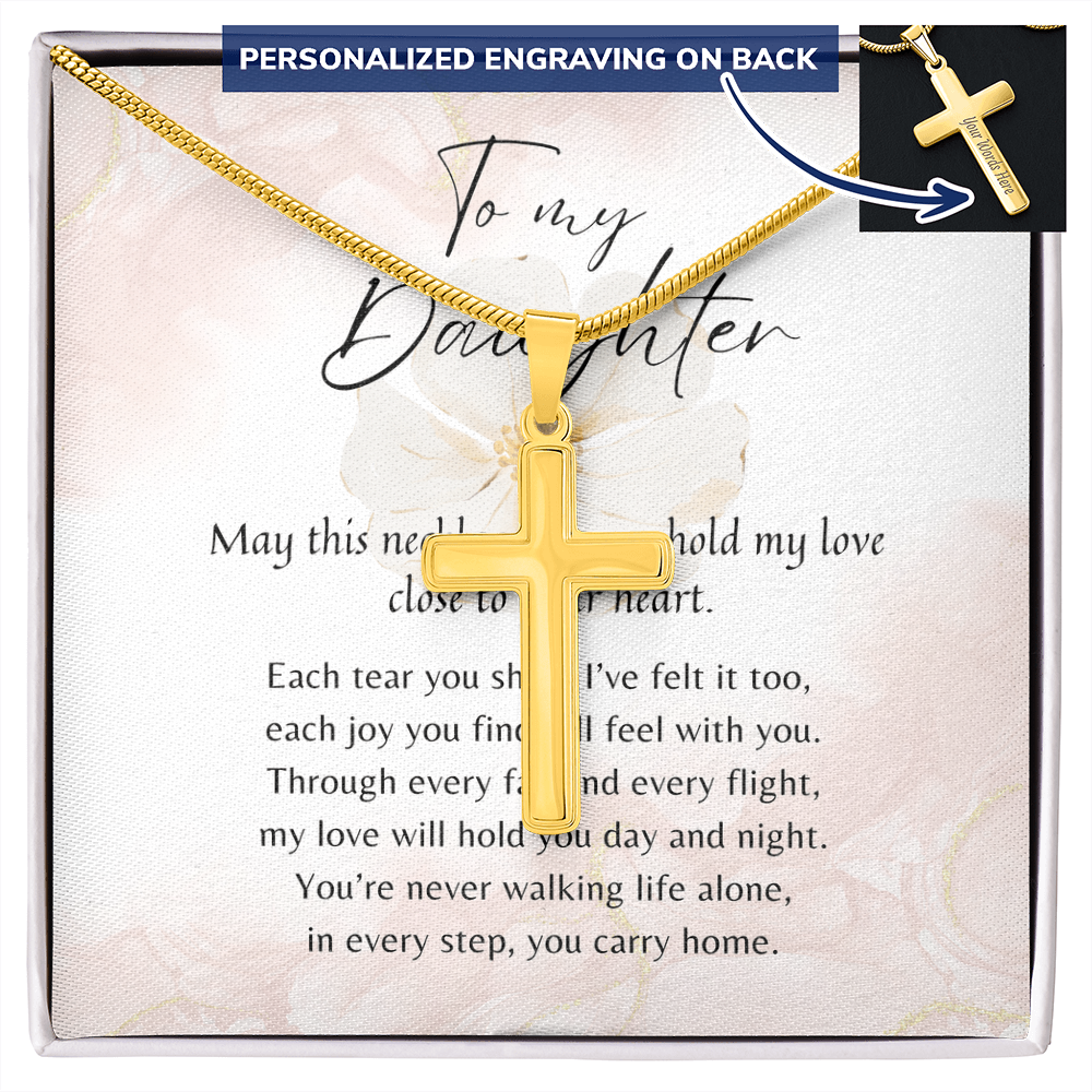 Personalized Cross Necklace for Daughter – A Meaningful Gift from Parent | 18k gold finish with engraving and gift box message