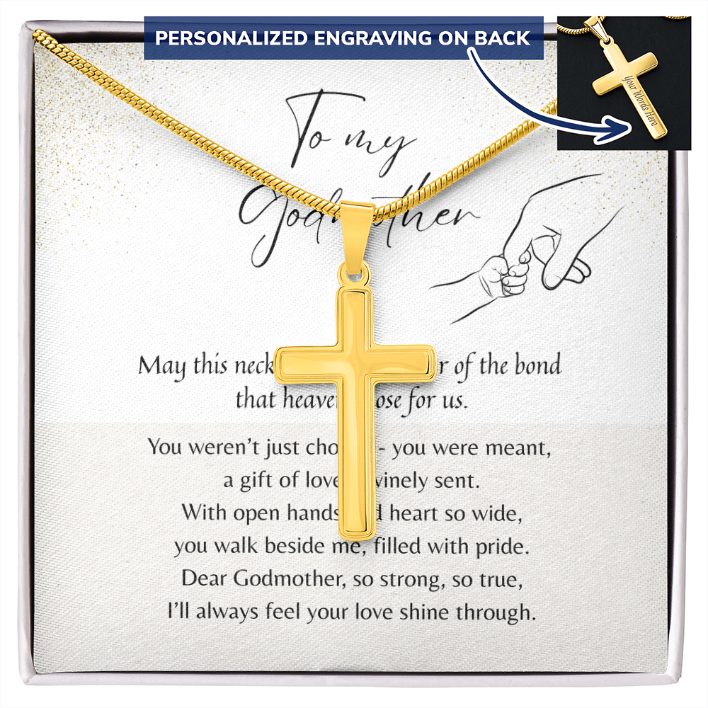 Personalized Cross Necklace for Godmother – A meaningful gold-plated cross with custom engraving and sentimental gift box message