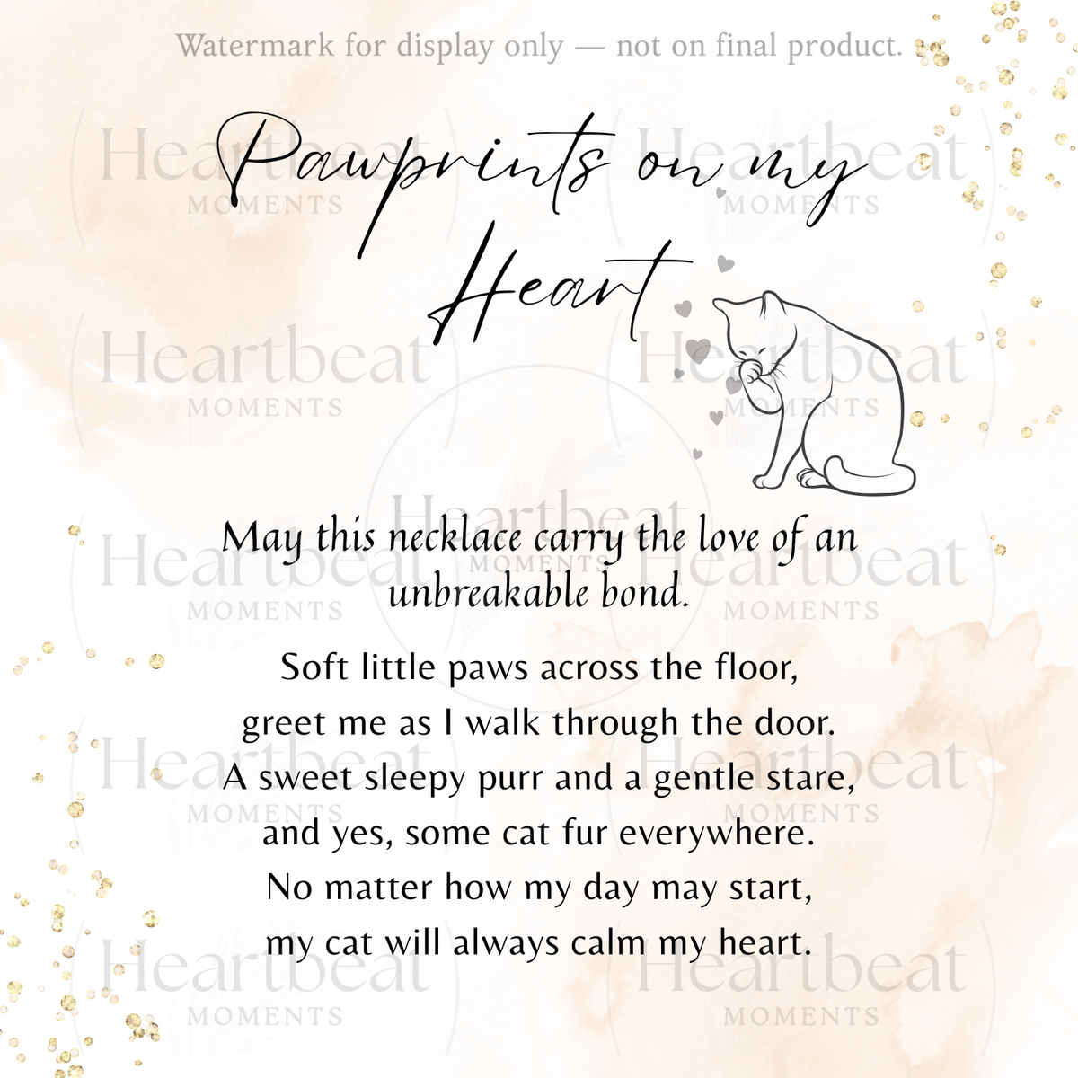 Custom Paw Print Name Necklace for Cat Owner – Personalized Cat Gift with heartfelt poem and cat illustration for meaningful jewelry gift
