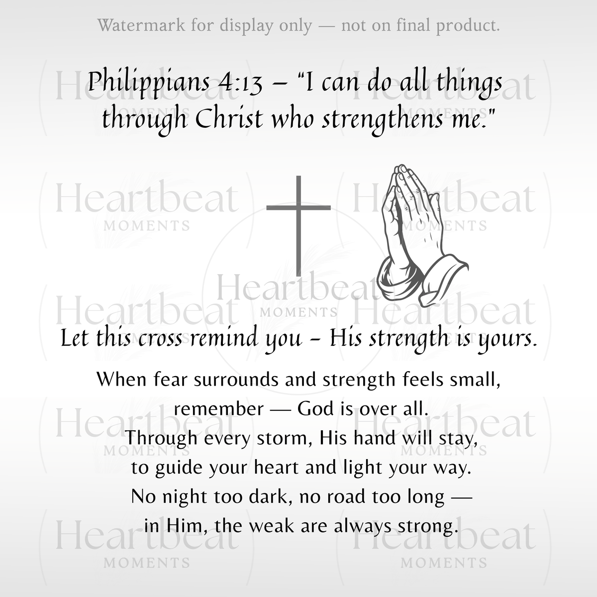 Artisan Cross with Cuban Link Chain for Him – A Meaningful Christian Gift for Him | Philippians 4:13 | Scripture card with prayer hands and cross illustration